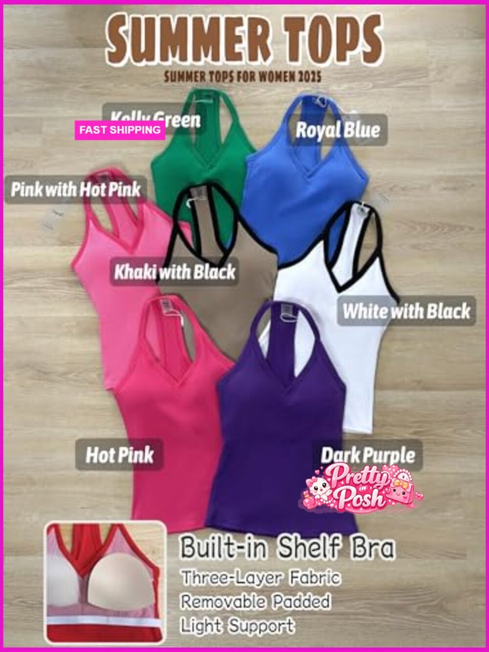 Cotton Tank Top with Built-in Shelf Bra Sleeveless Racerback Fitted Cami - Picture 4 of 7